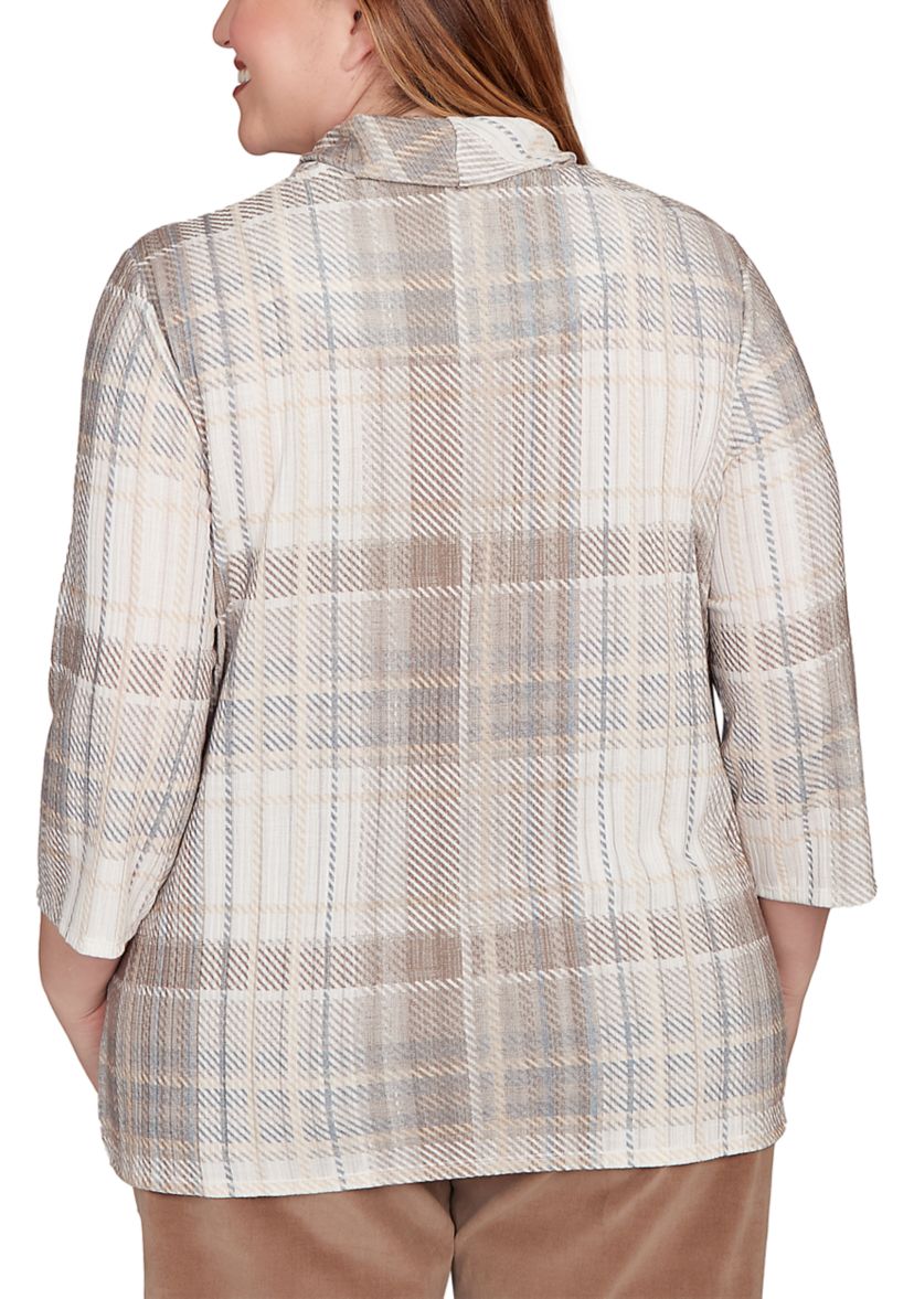 Plus Size Vienna Plaid Cowl Neck Knit Top