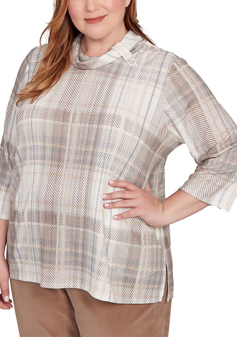 Plus Size Vienna Plaid Cowl Neck Knit Top