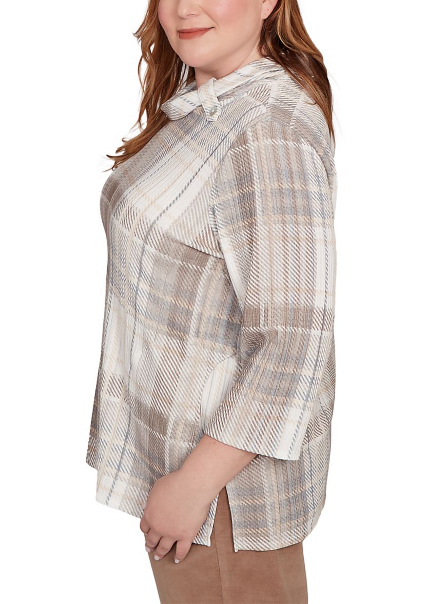 Plus Size Vienna Plaid Cowl Neck Knit Top