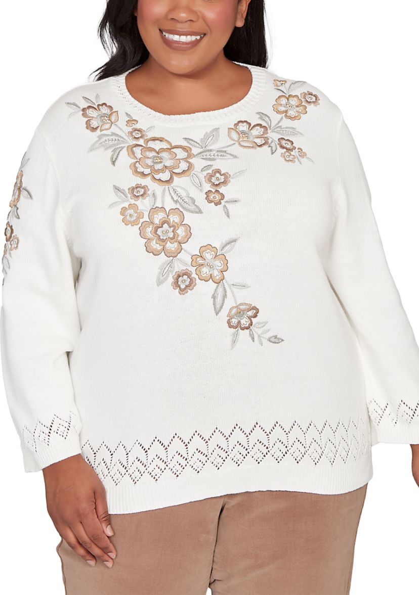 Plus Size Vienna Floral Embroidery Yoke Sweater