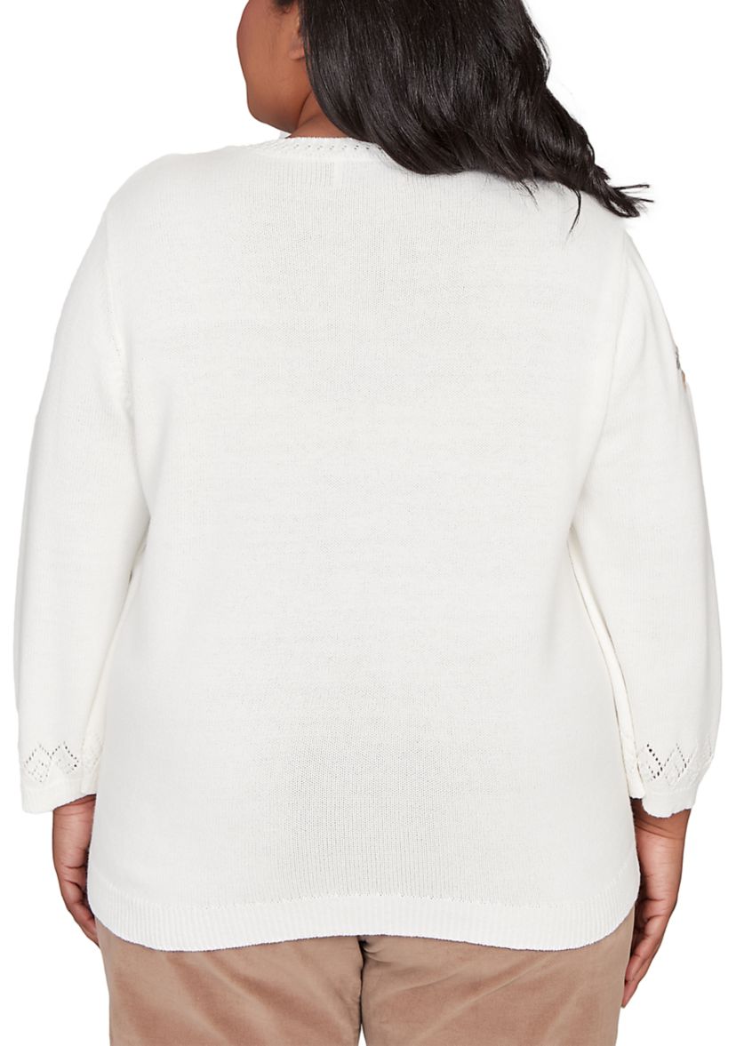 Plus Size Vienna Floral Embroidery Yoke Sweater