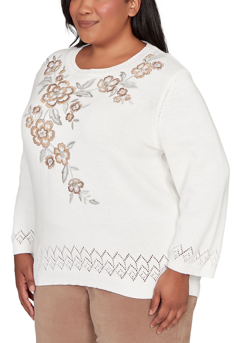 Plus Size Vienna Floral Embroidery Yoke Sweater