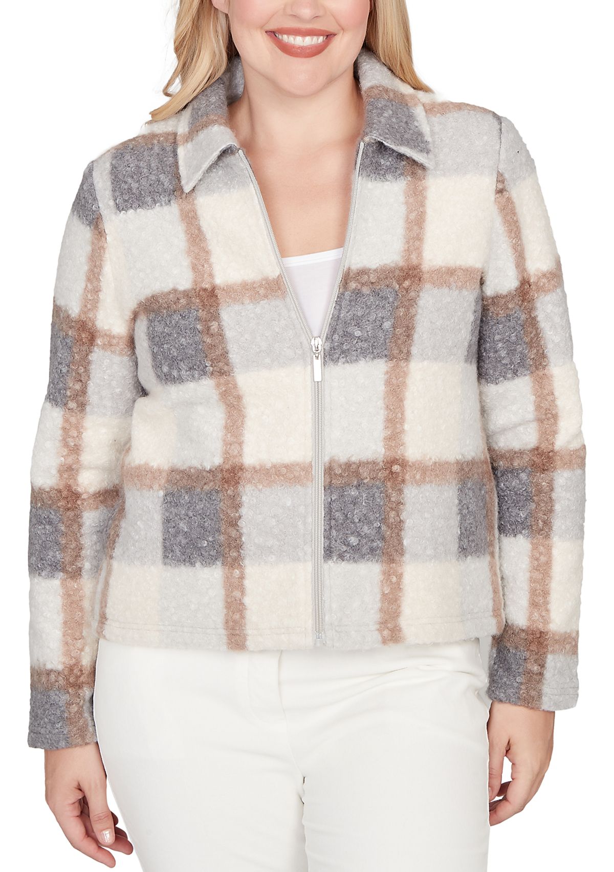 Petite Vienna Plaid Knit Boucle Jacket