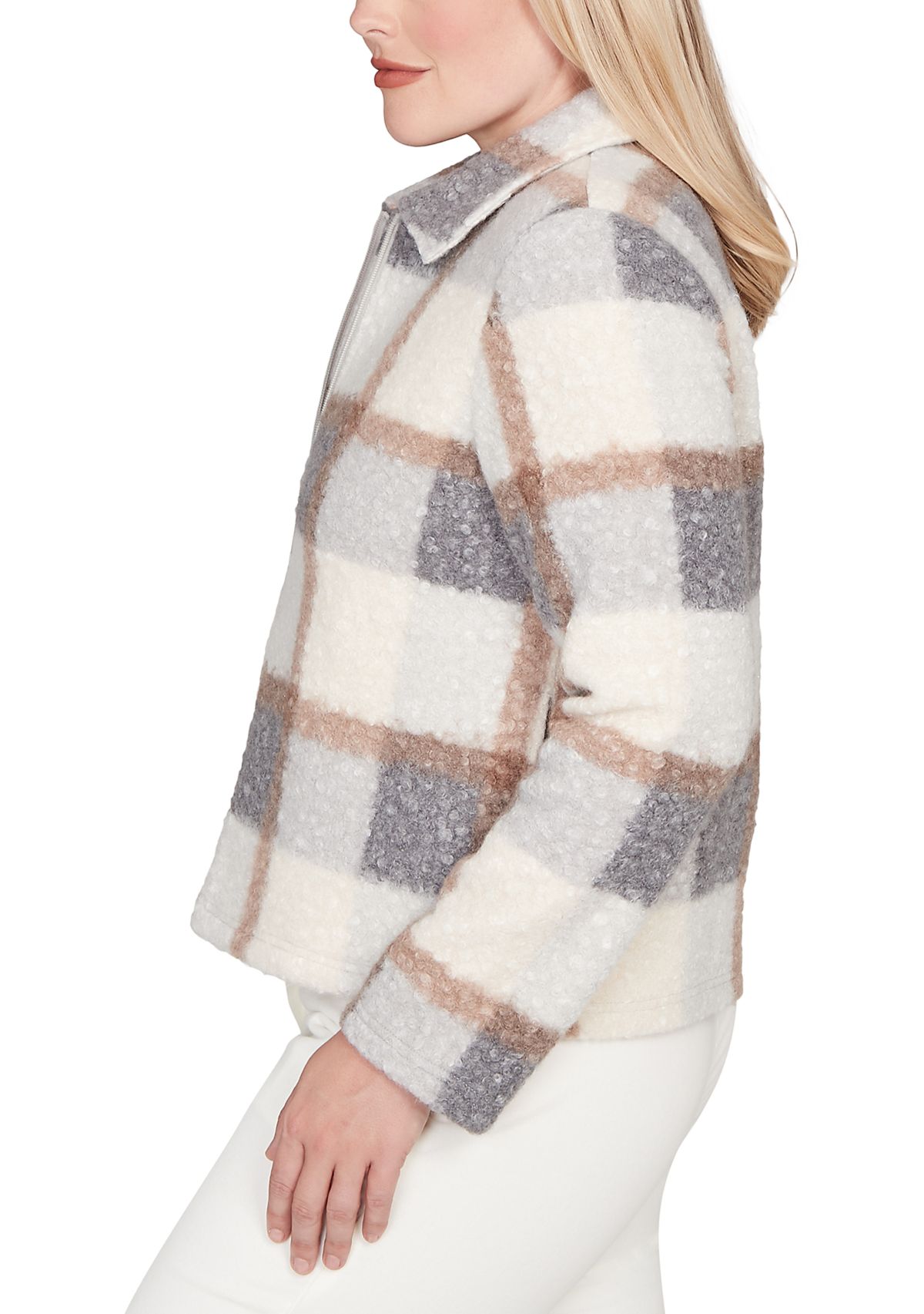Petite Vienna Plaid Knit Boucle Jacket