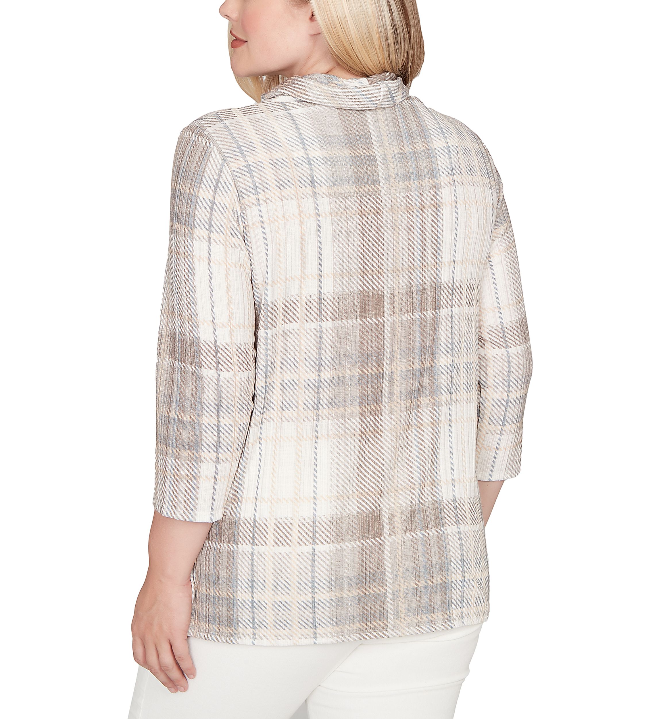 Petite Vienna Plaid Cowl Neck Top 