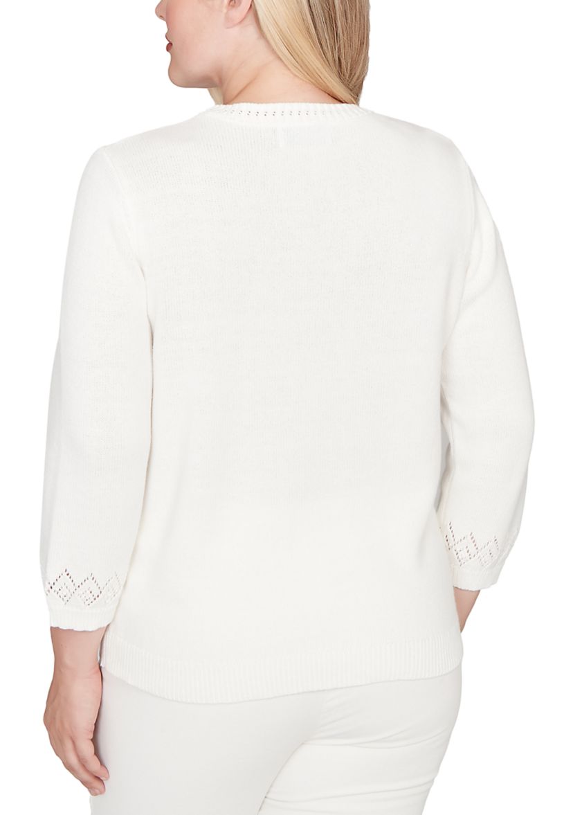 Petite Vienna Floral Embroidery Yoke Cotton/Acrylic Top 