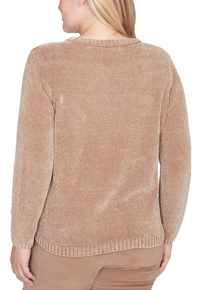 Petite Vienna Stitched Leaves Chenille Sweater 