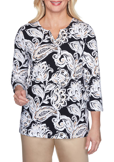 Womens Paisley Floral Print Top