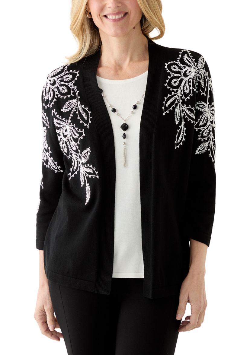 Womens Floral Soutache Two in One Sweater