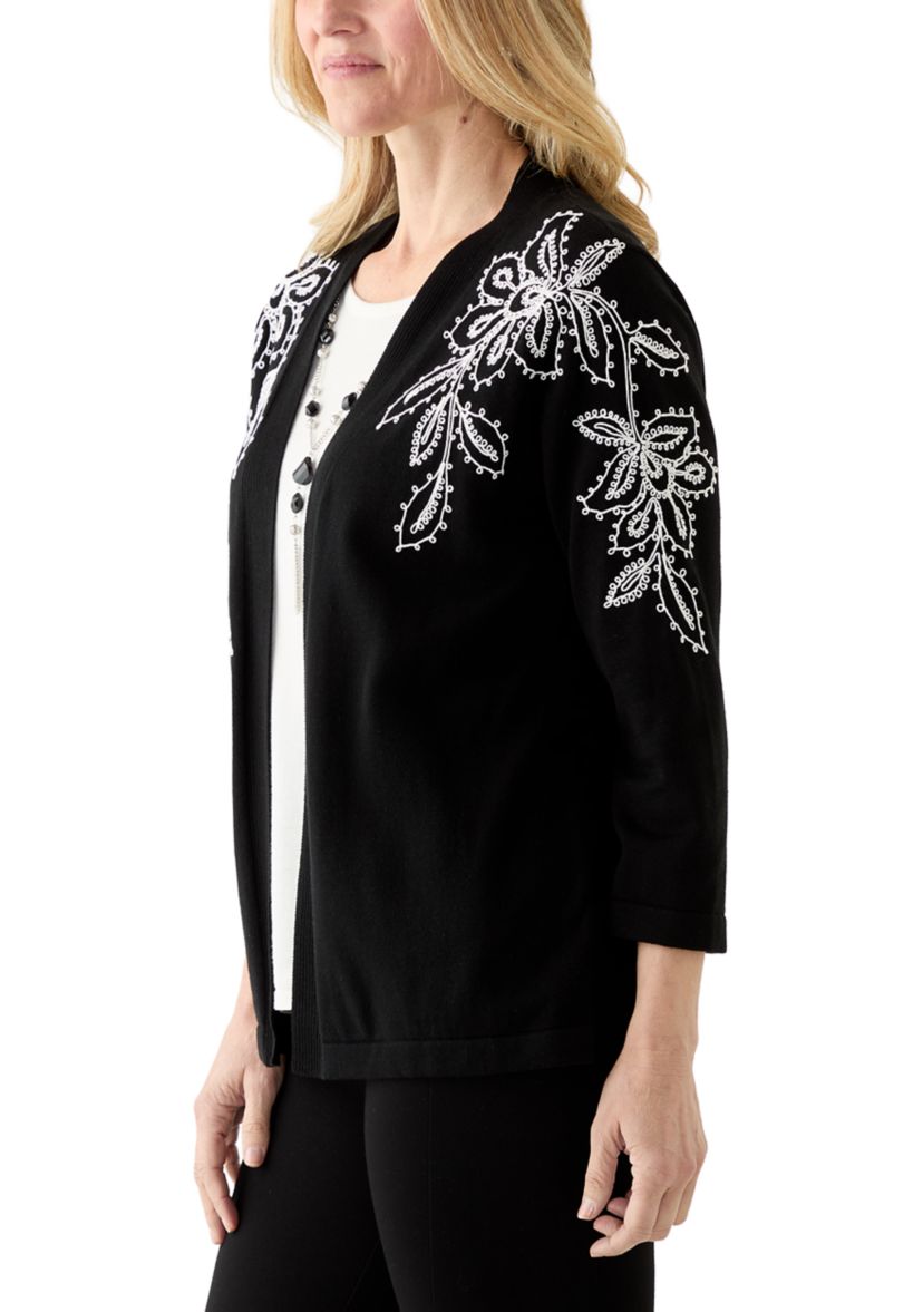 Womens Floral Soutache Two in One Sweater