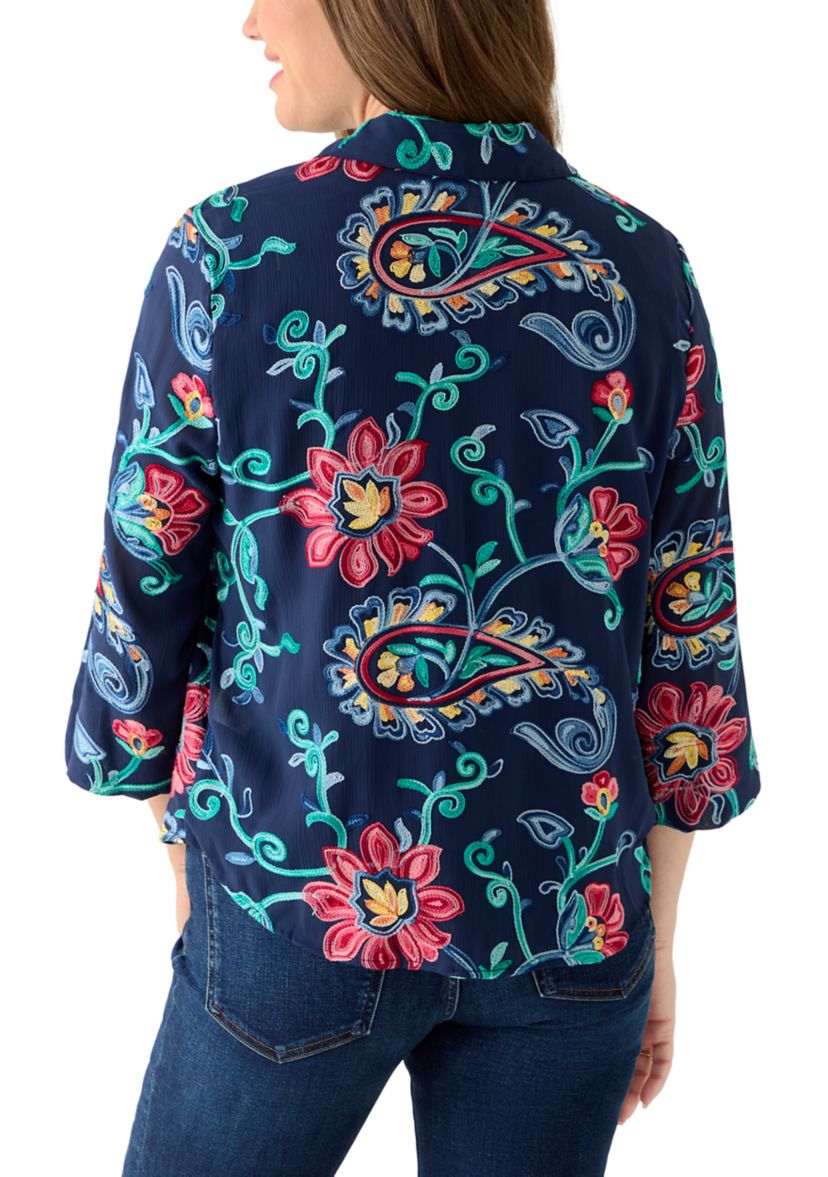 Petite Paisley Floral Button Down Top