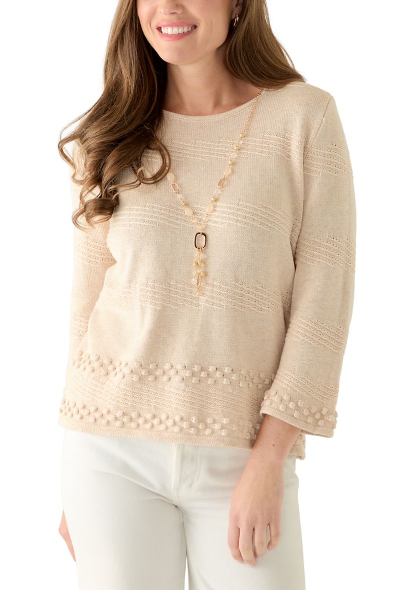 Petite Crew Neck Textured Biader Top