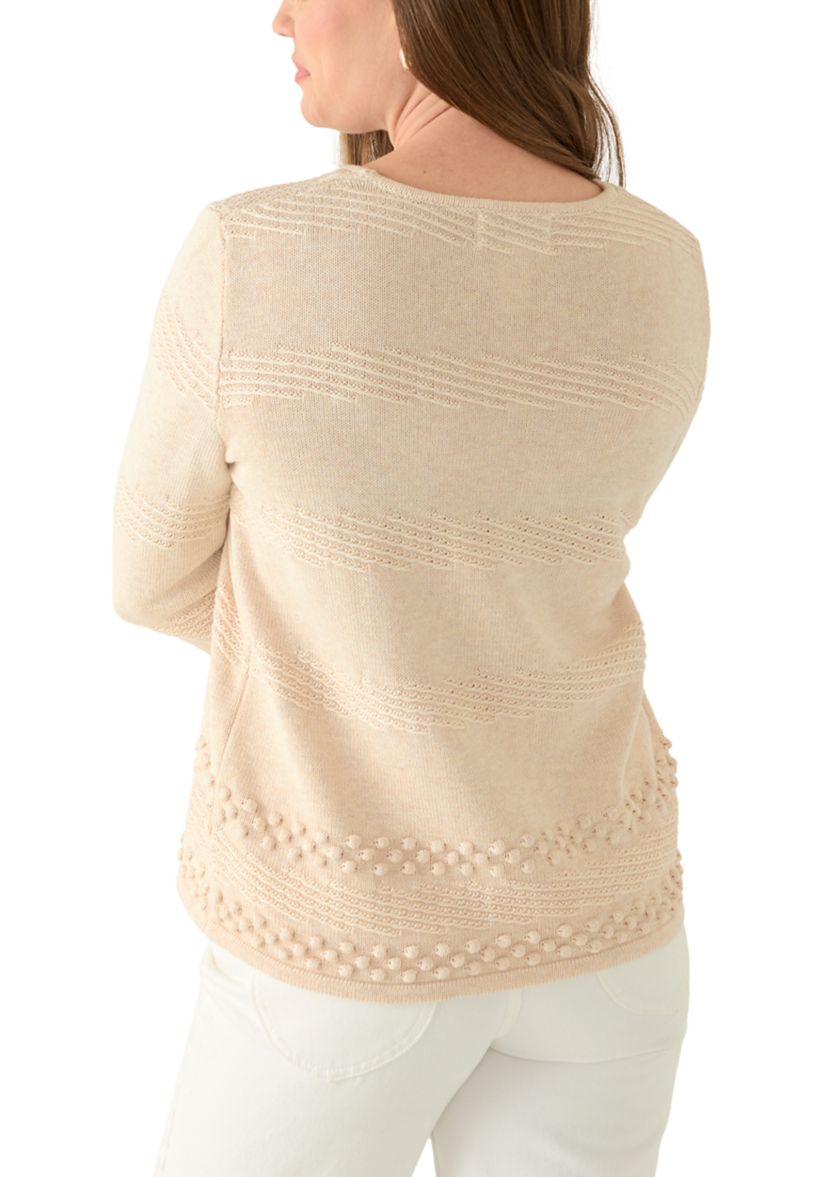 Petite Crew Neck Textured Biader Top