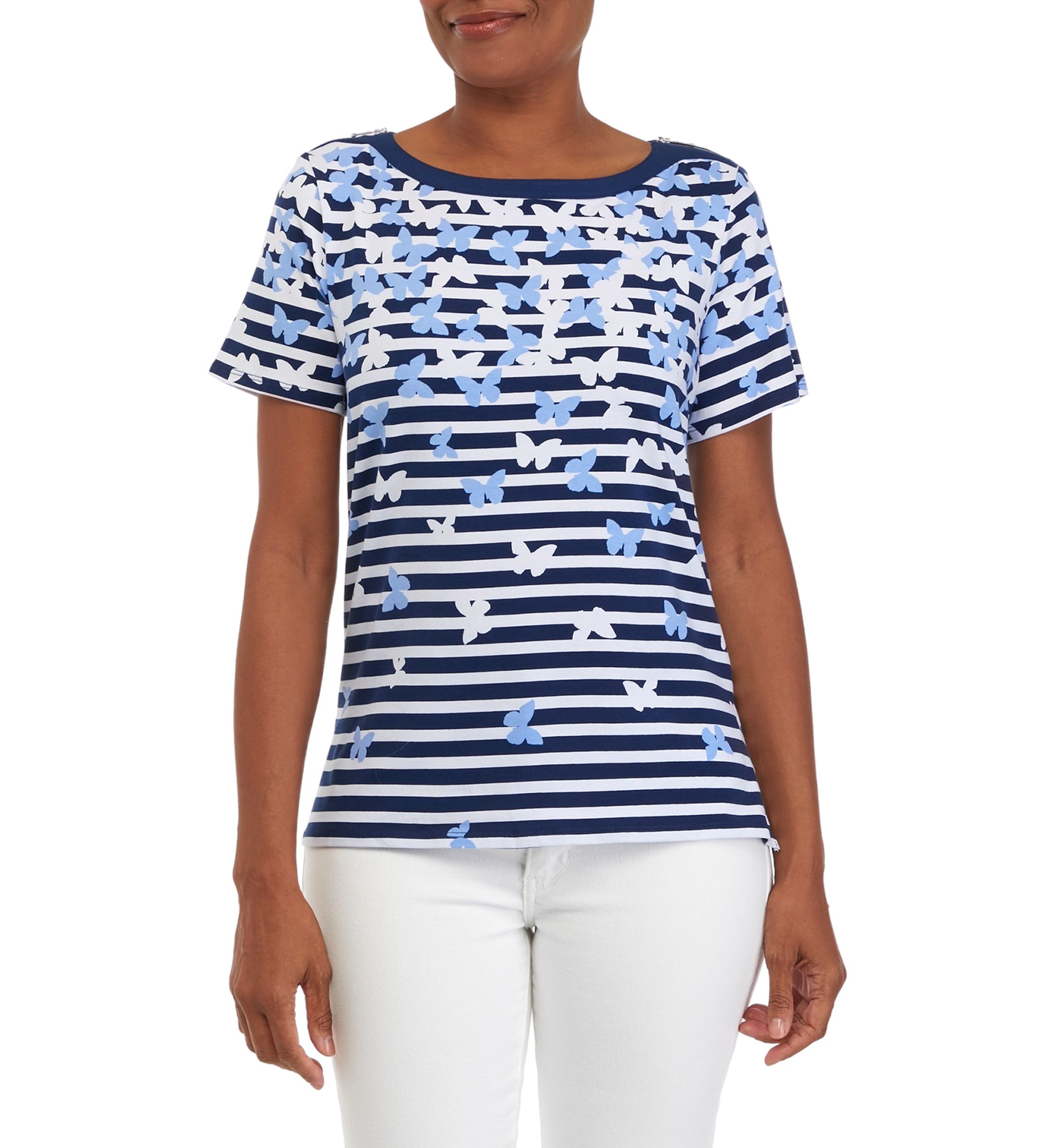 Womens Cascading Butterfly Stripe Top