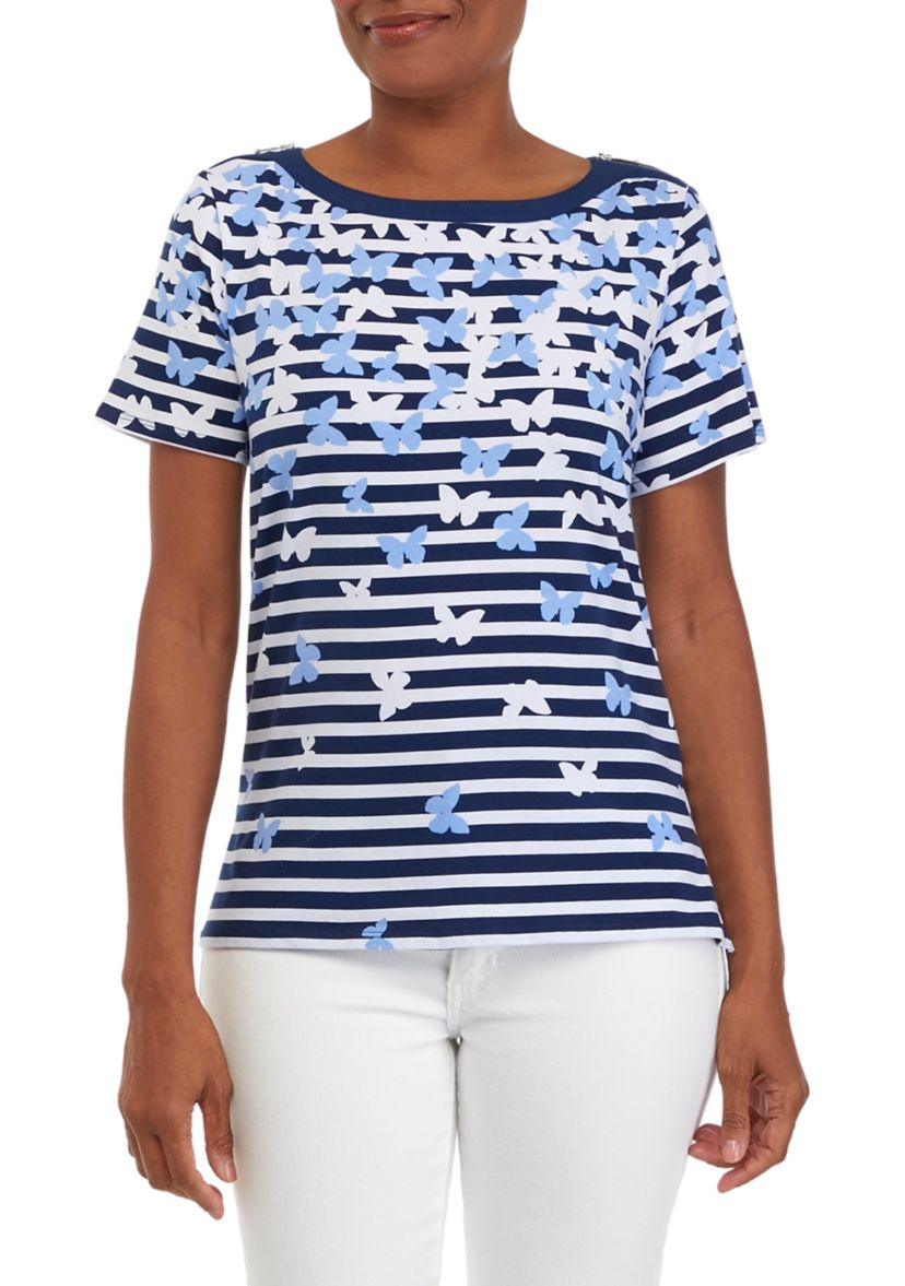 Womens Cascading Butterfly Stripe Top