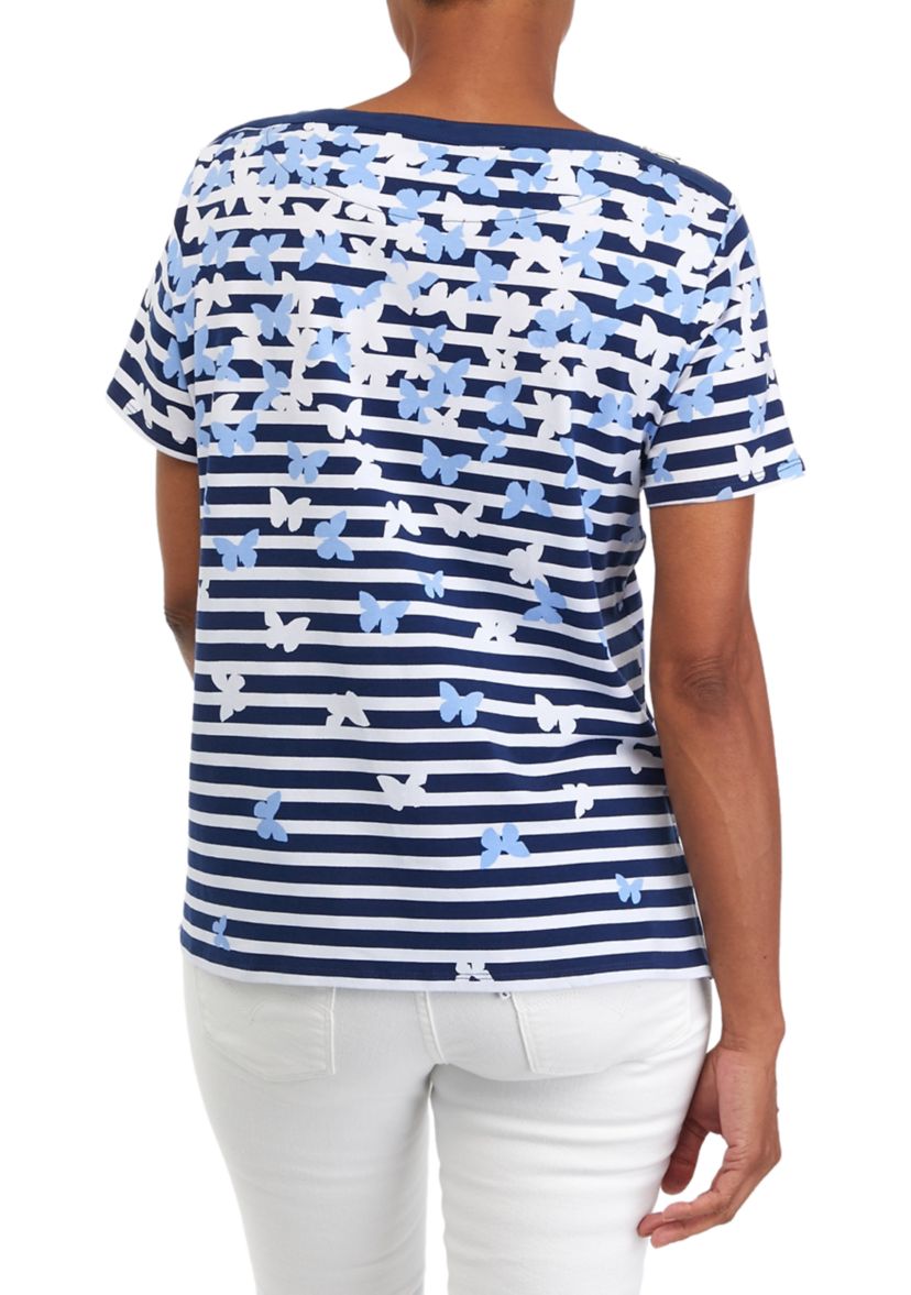 Womens Cascading Butterfly Stripe Top