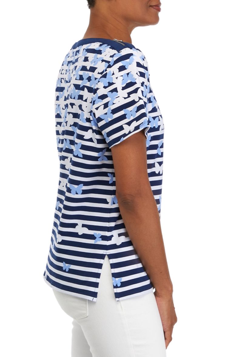 Womens Cascading Butterfly Stripe Top