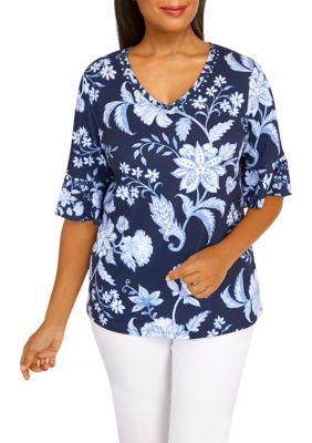 Women's Ruffled V-Neck Floral Top