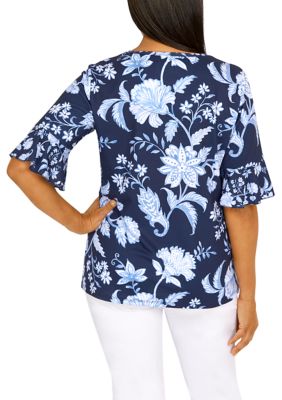 Women's Ruffled V-Neck Floral Top