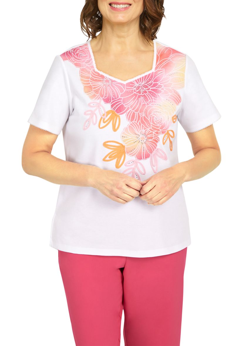 Womens Short Sleeve Tue Dye Floral Top