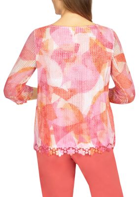 Women's 3/4 Sleeve Stained Glass Mesh Top
