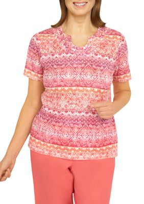 Women's Short Sleeve U-Neck Printed Top