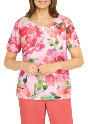 Petite Dramatic Floral Printed Top