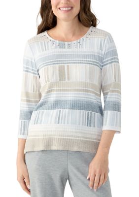 Alfred Dunner Women's Petite Geometric Stripe Textured Sweater, PL