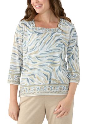 Alfred Dunner Women's Petite Square Neck Printed Top