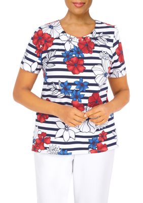 Women's Land of the Free Floral Stripe Top