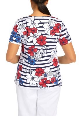 Women's Land of the Free Floral Stripe Top