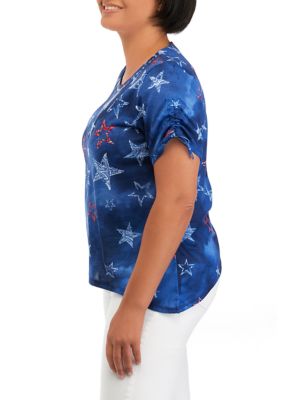 Petite Tie Sleeve Star Print Shirt