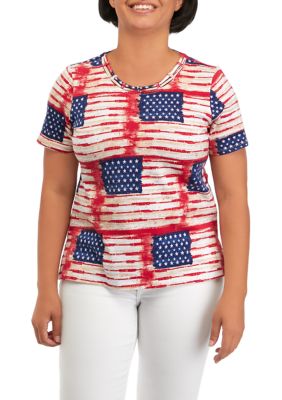 Petite Short Sleeve Flag Print Shirt