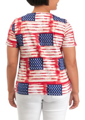 Petite Short Sleeve Flag Print Shirt