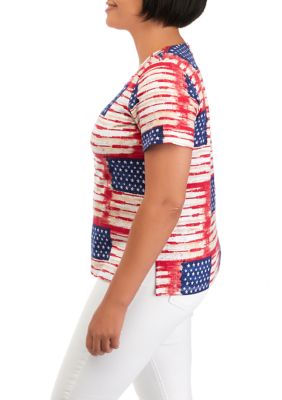 Petite Short Sleeve Flag Print Shirt