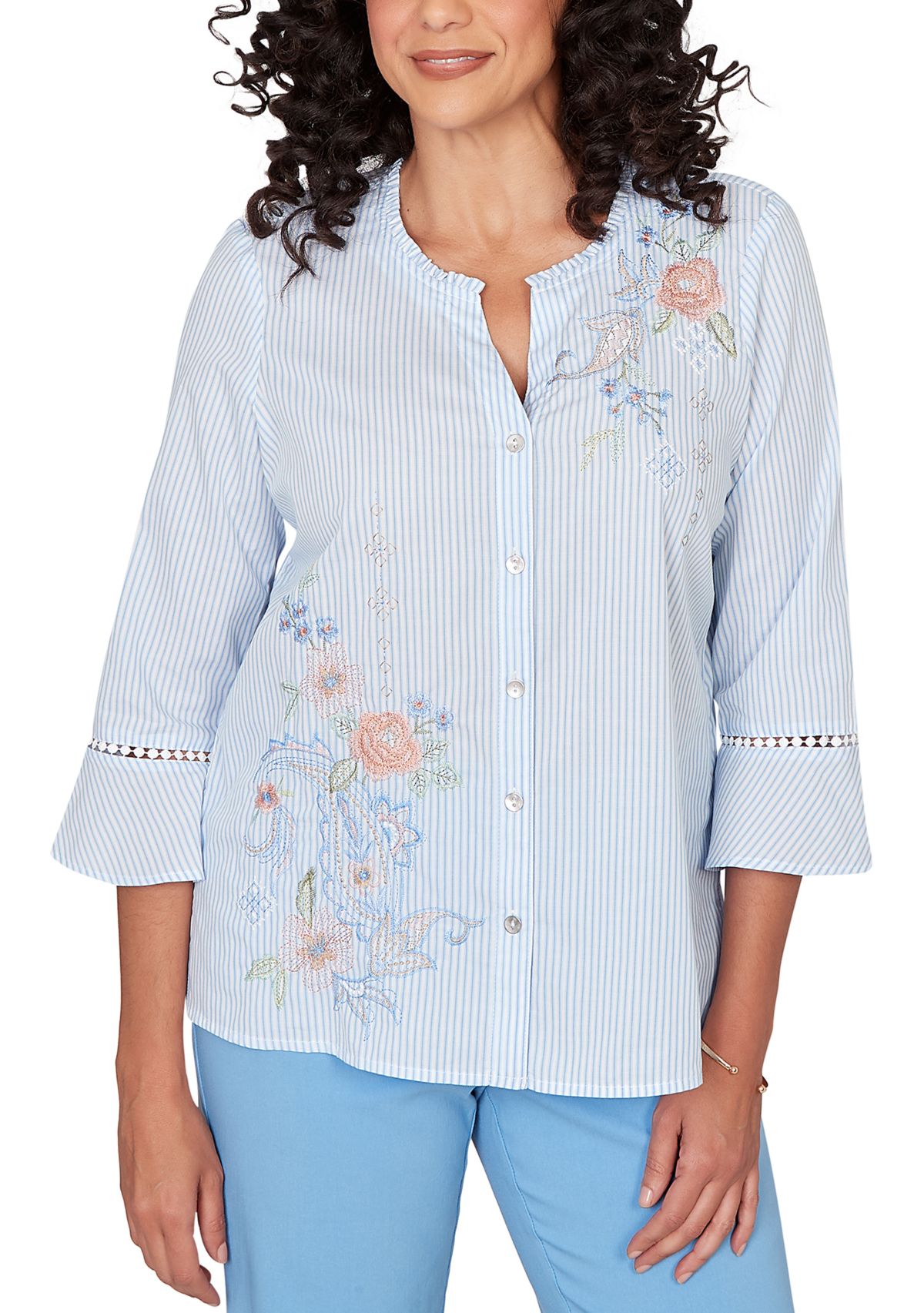Womens St. Augustine Embroidered Striped Shirt