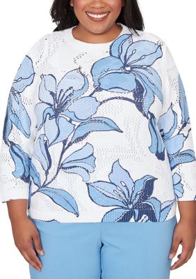 Alfred Dunner Women's Plus Size St. Augustine Abstract Floral Print Sweater, 3X