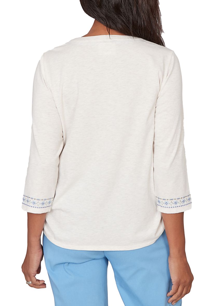 Petite St. Augustine Medallion Embroidered Yoke Top