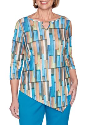 Alfred Dunner Plus Size Colorado Springs 3/4 Sleeve Geometric Top | belk