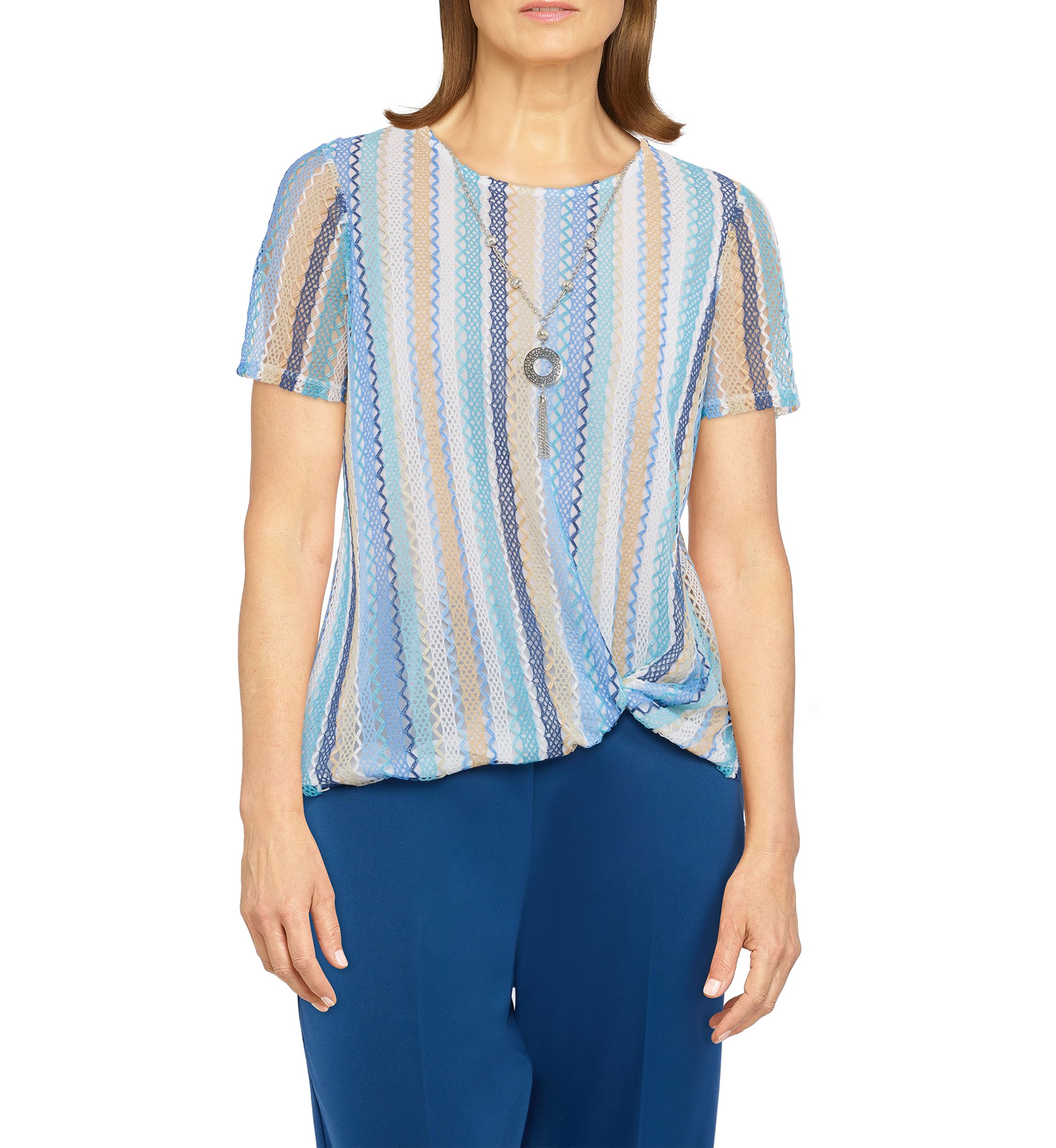 Womens Textured Stripe Twist Hem T-Shirt