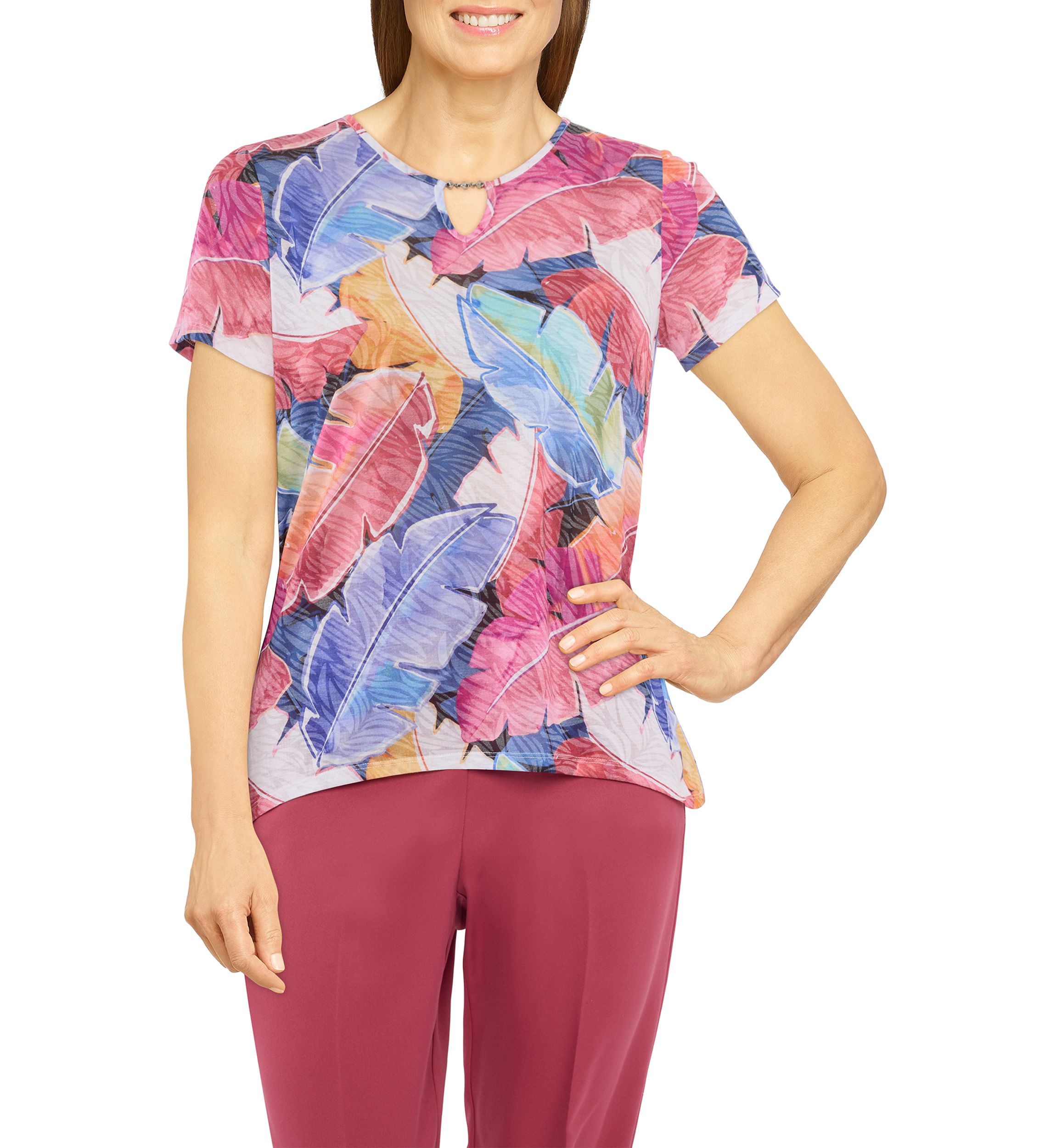 Petite Leaves Print Knit Top