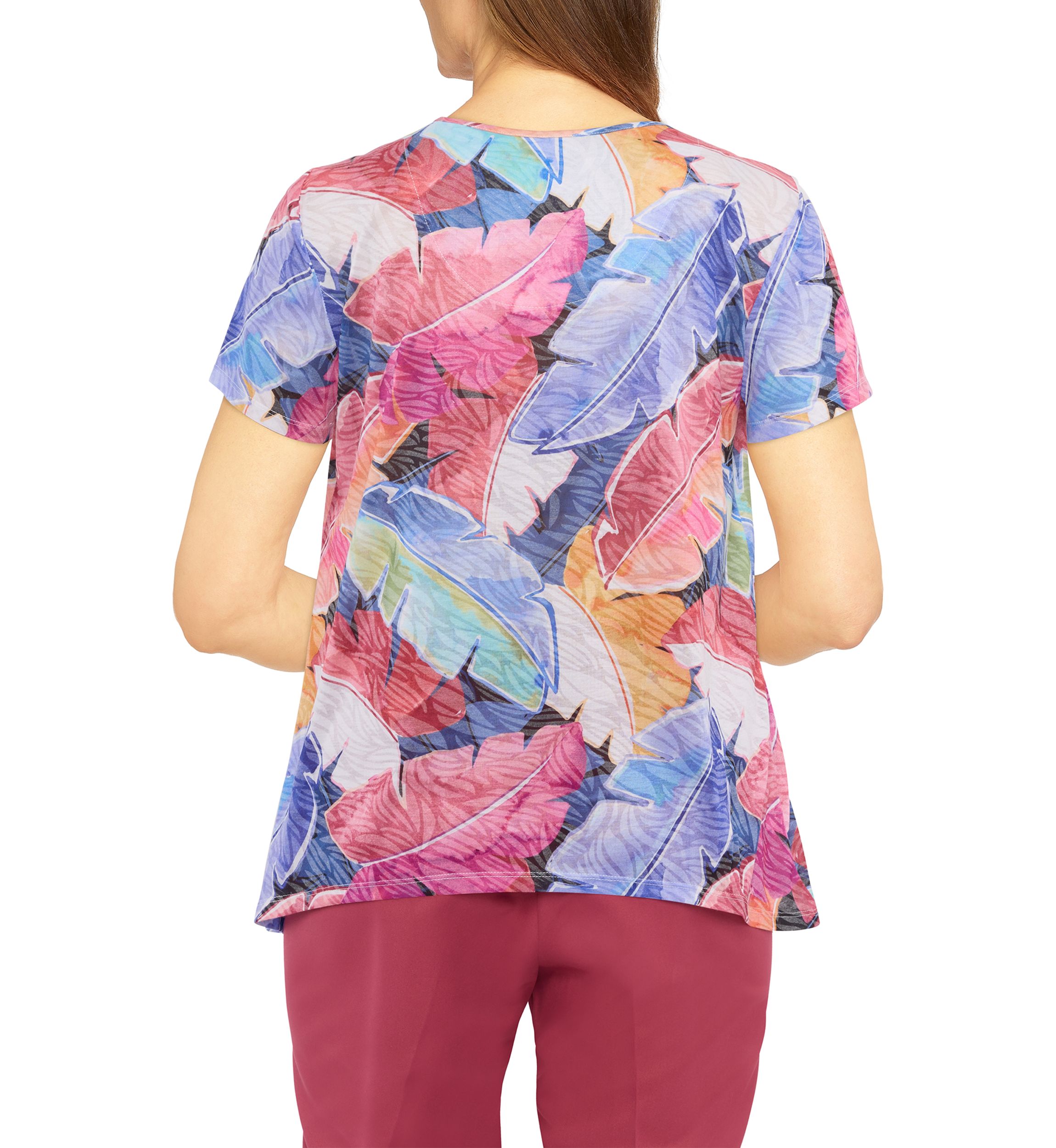 Petite Leaves Print Knit Top