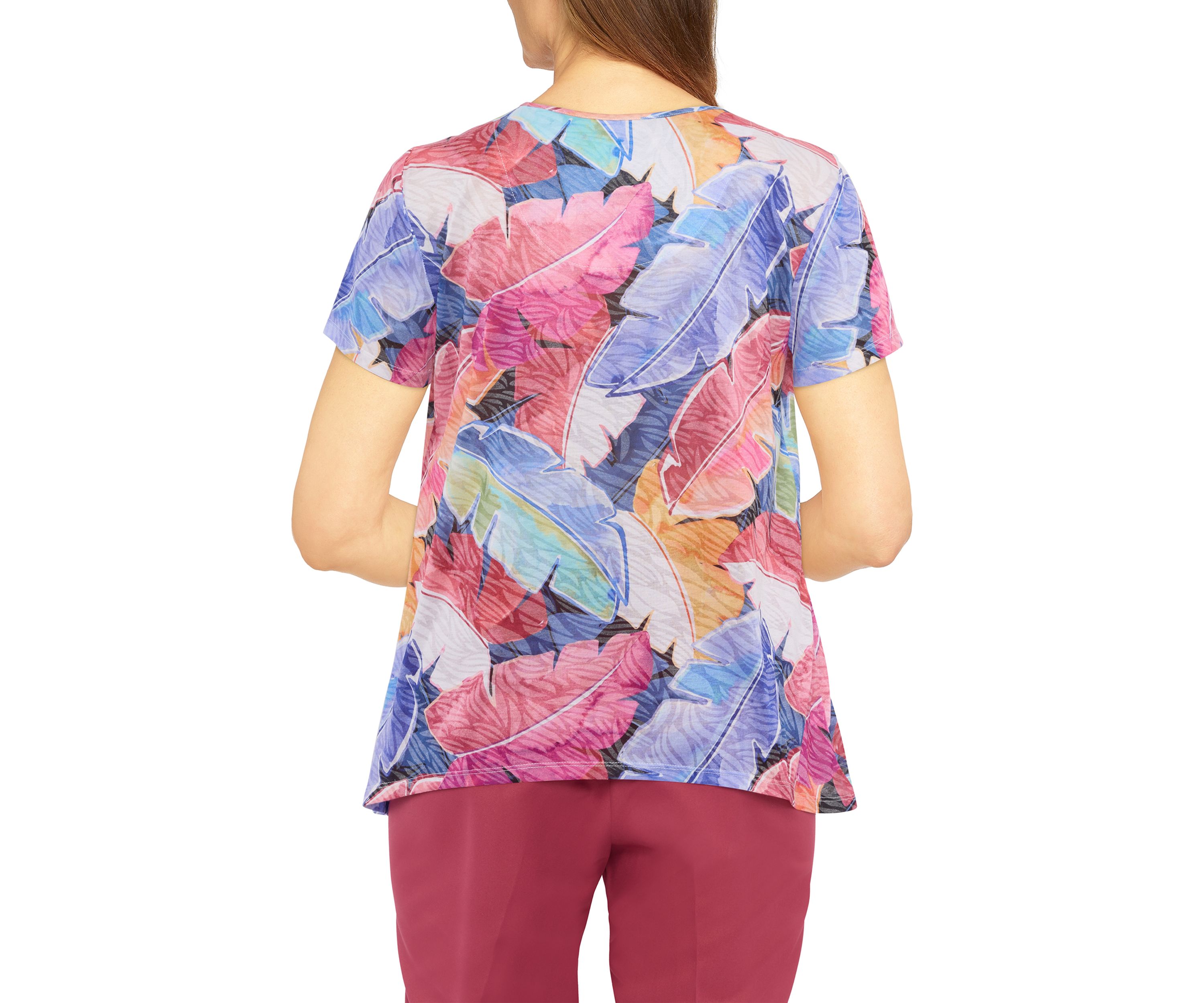 Petite Leaves Print Knit Top