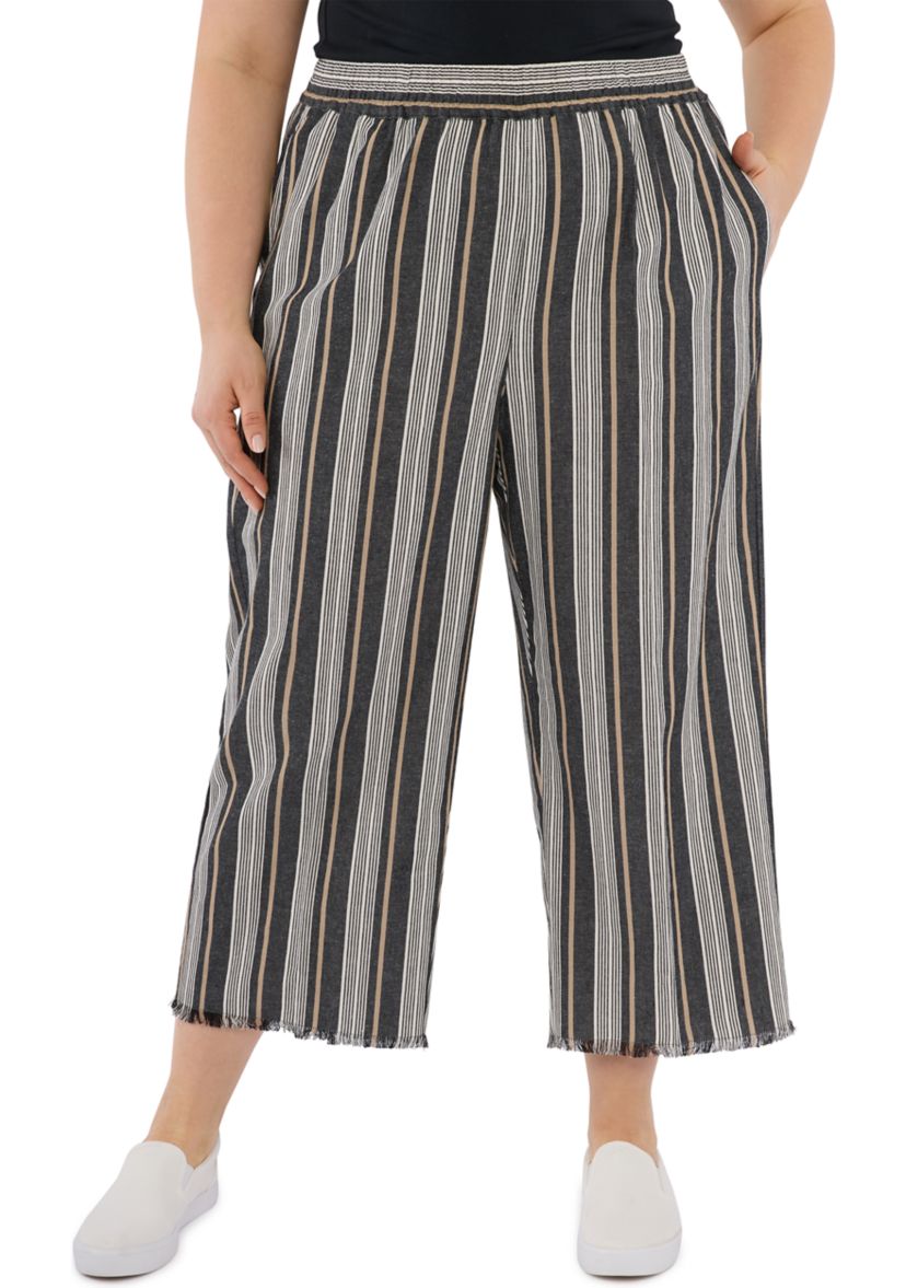 Plus Size Linen Stripe Pants