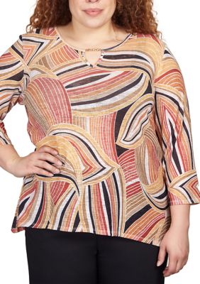 Plus Abstract Geometric Print Top