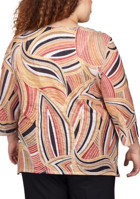 Plus Abstract Geometric Print Top