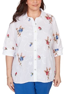 Alfred Dunner Plus Size The Royal Treatment Embroidered Shirt, White, 2X