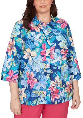 Alfred Dunner Plus Size The Royal Treatment Eyelet Tropical Top, 3X