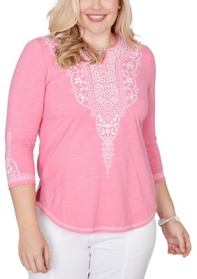 Alfred Dunner Plus Size The Royal Treatment Embroidered Yoke Top, 3X