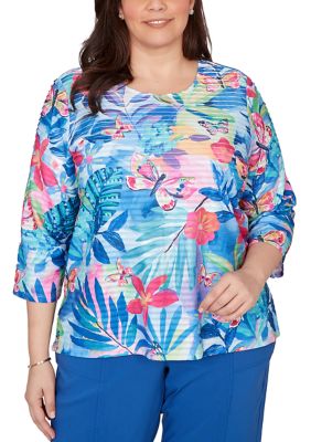 Alfred Dunner Plus Size The Royal Treatment Butterfly Tropical Top, 3X